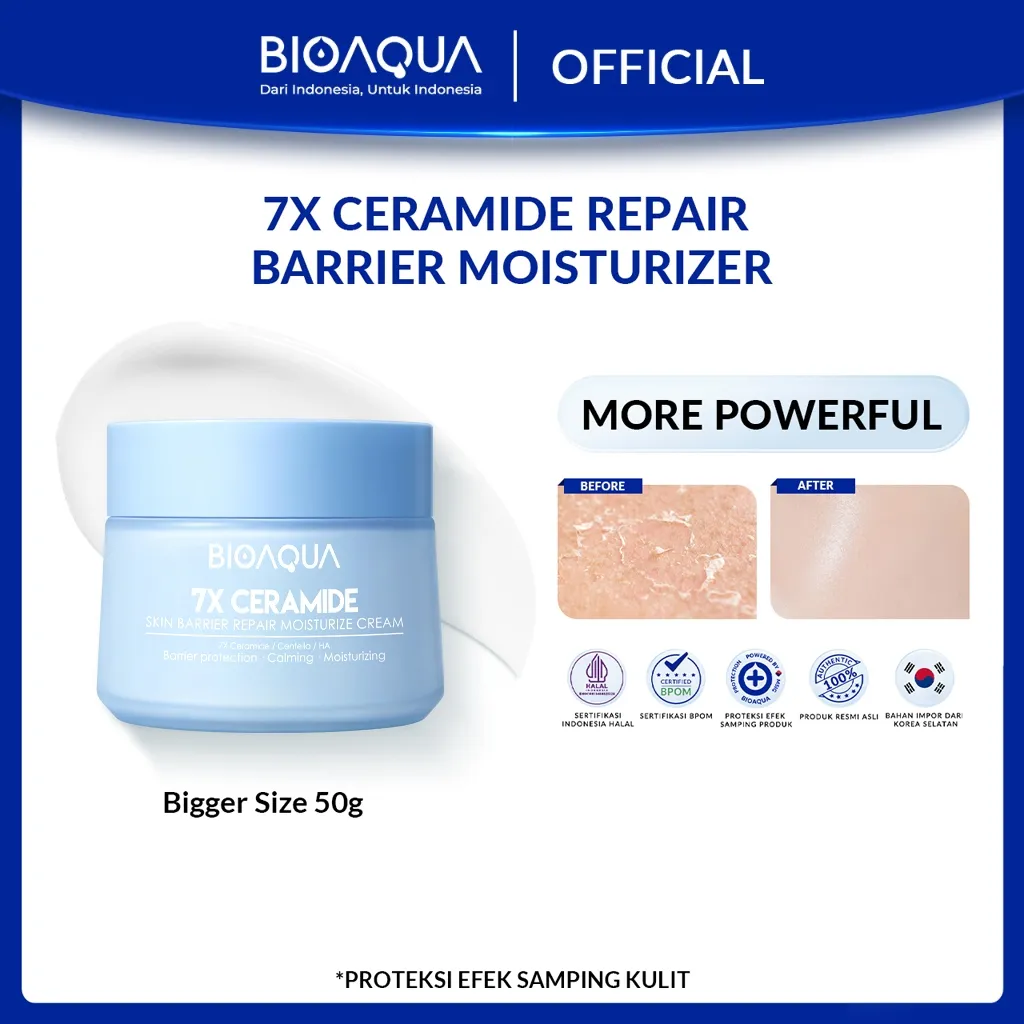 BIOAQUA 7X Ceramide Skin Barrier Repair Moisturizer Cream 50g Pelembab Wajah Cream Pemutih Wajah Day Cream Night Cream Moisturizer Gel  skin barier   krim siang malam / mousturizer moizturizer