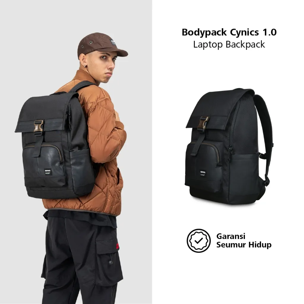 Bodypack Cynics 1.0 Laptop Backpack 14 Inch Tas Ransel Kerja Kuliah Sekolah Classic 21 L - Hitam