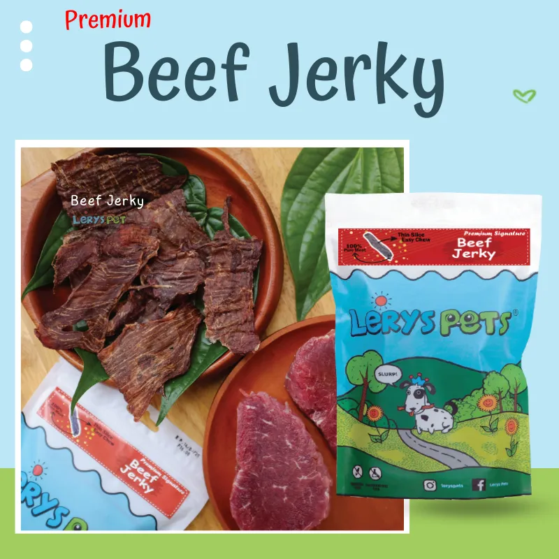 Premium Beef Jerky 40g | Makanan Anjing Kucing | Snack Hewan | Leryspet