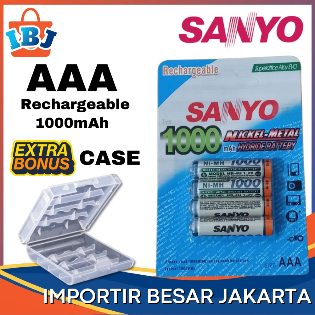 HEMAT! Baterai AAA Sanyo Isi4 Rechargeable Cas Charger Charge Recharge Murah Sanyo Batre AAA Rechargeable Charger Cas gratis Casing