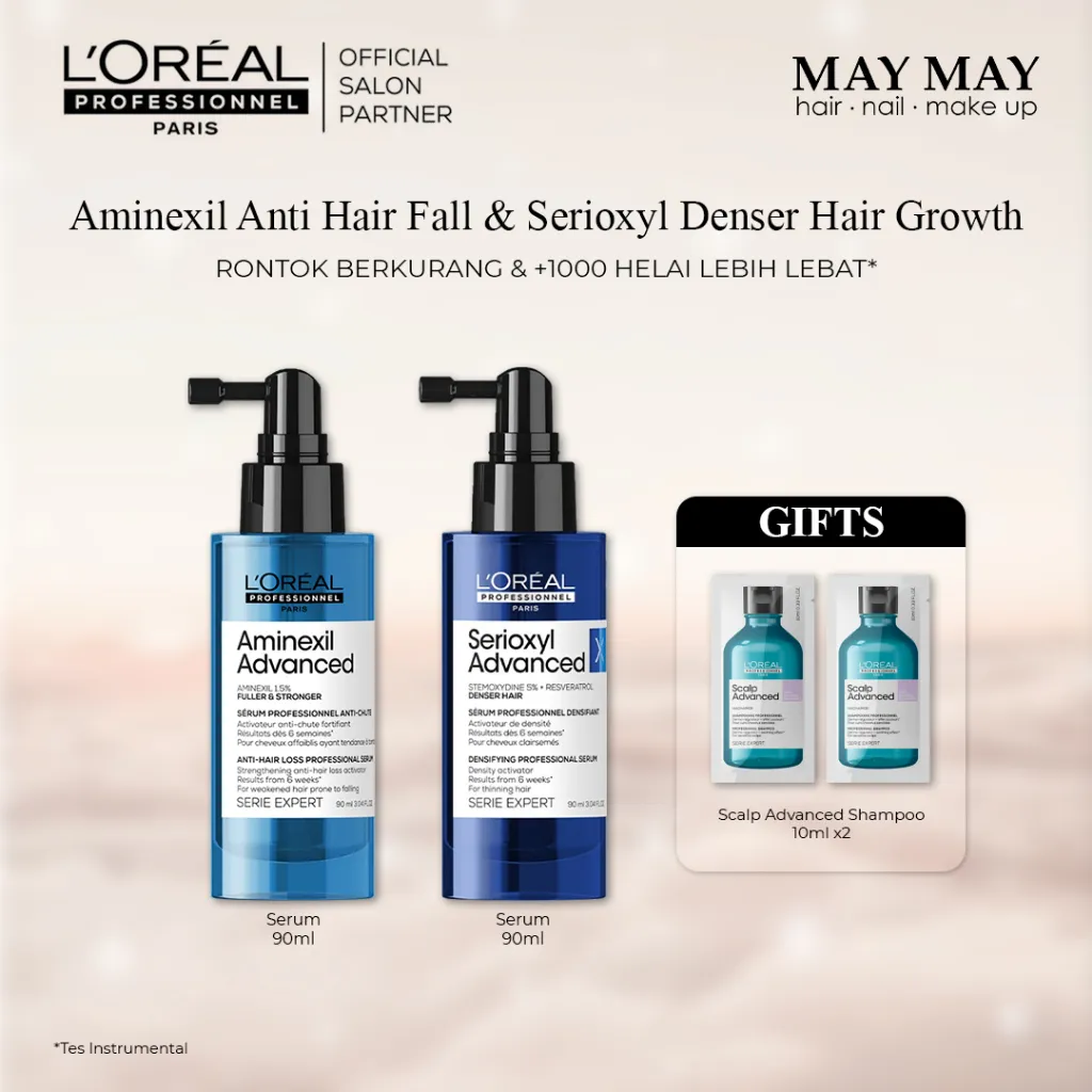 L'Oreal Professionnel Aminexil Anti Hair Fall + Serioxyl Denser Hair Growth Serum Untuk Rontok & Penumbuh Rambut