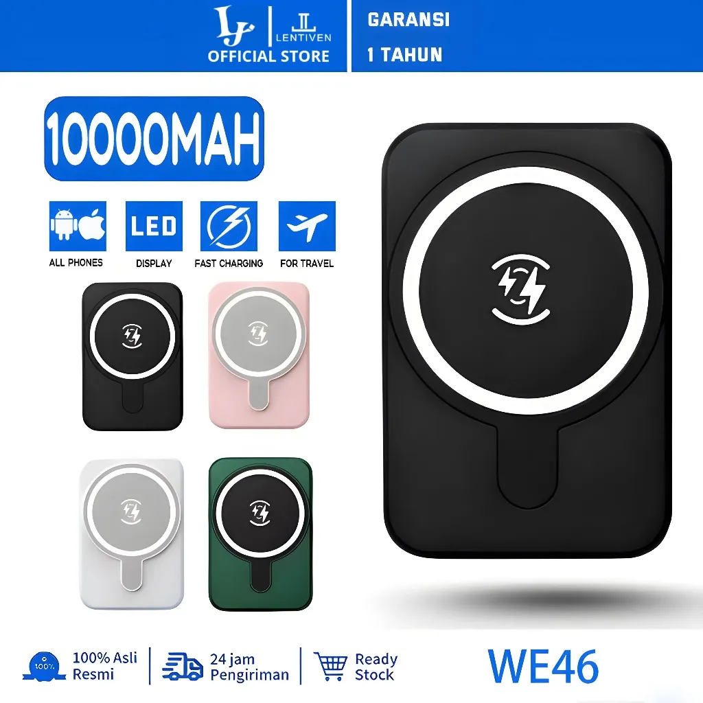 LJ LENTIVEN Powerbank 10000 mAh Fast Charging Wireless Mini Size Magnetic Magsafe Charger