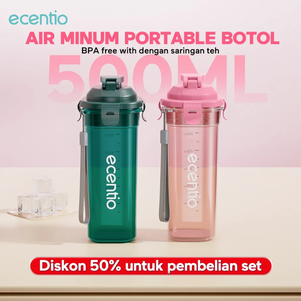 Ecentio Botol Minum Air Tempat saringan teh botol minum BPA free air Water Bottle aesthetic 500ml anak perempuan laki laki