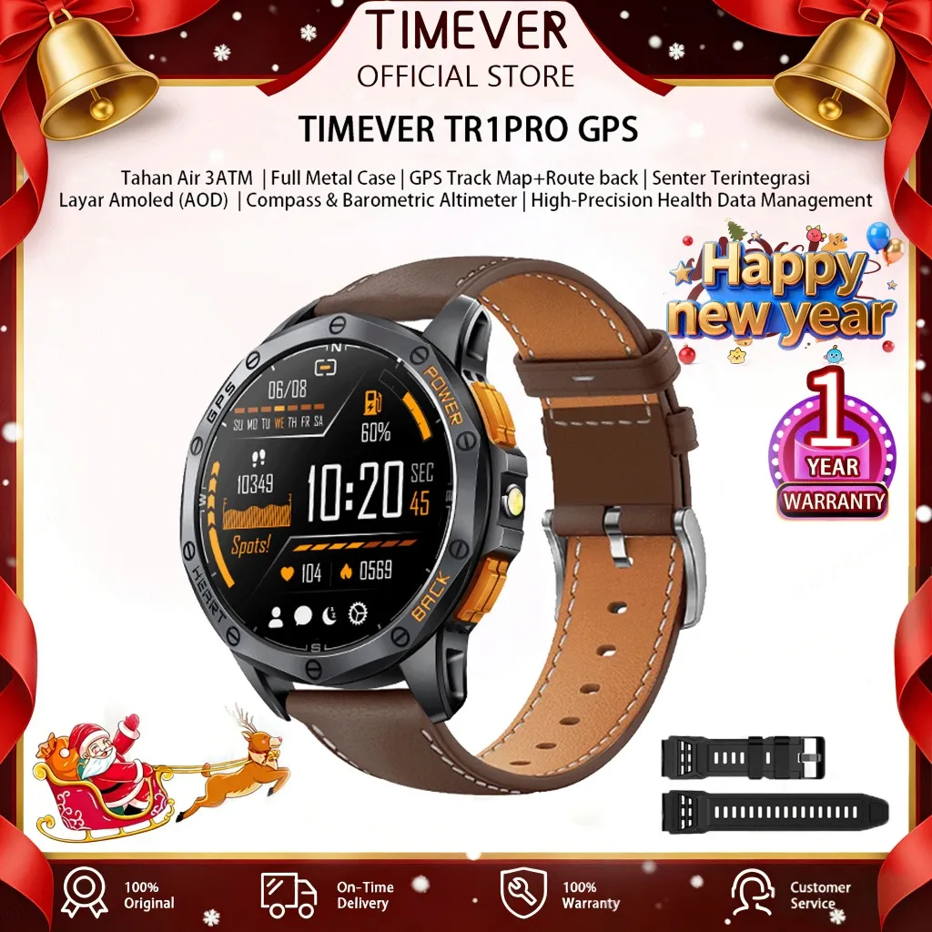 TIMEVER TR1PRO GPS jam tangan pintar bluetooth smartwatch 3ATM tahan air smart watch sports jam tangan militer olahraga profesional Blood Pressure