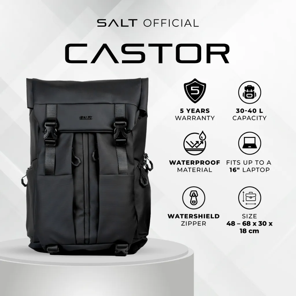 SALT Castor Backpack Pria Anti Air Tas Ransel Terbaru Cowok Kerja Kantor Sekolah Modern Garansi