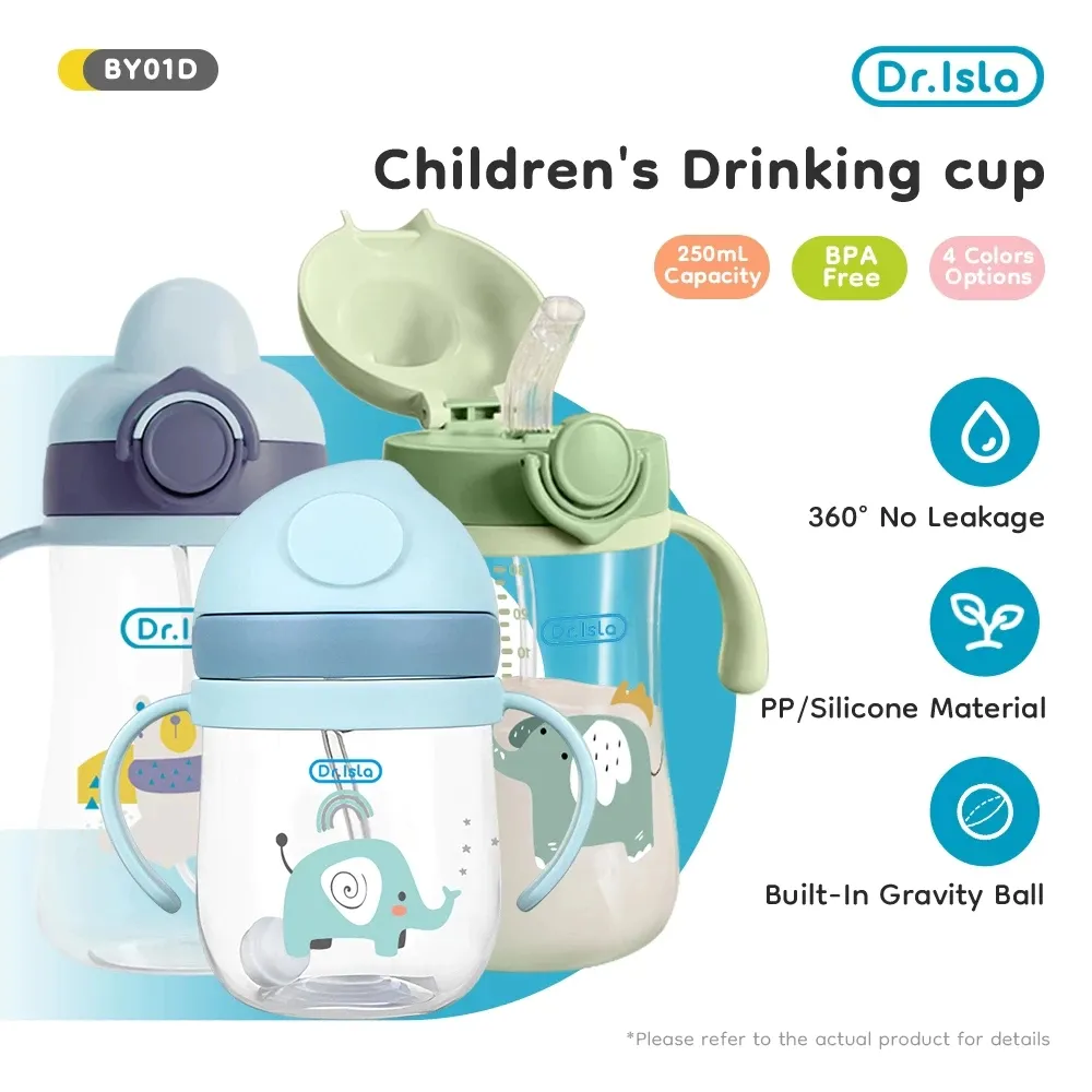 Dr.isla Botol Minum Bayi/botol minum anak/Botol Bayi 250Ml Karakter Kartun Lucu Cangkir Air/Botol Air Bayi Anak Jerami Botol Air BY01