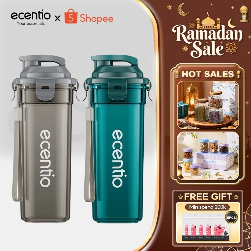 ecentio botol minum Portable 500ml aesthetic Olahraga bottle tail benning Anti Bocor botol plastik dengan saringan teh botol minum anak laki bpa free botol tumbler