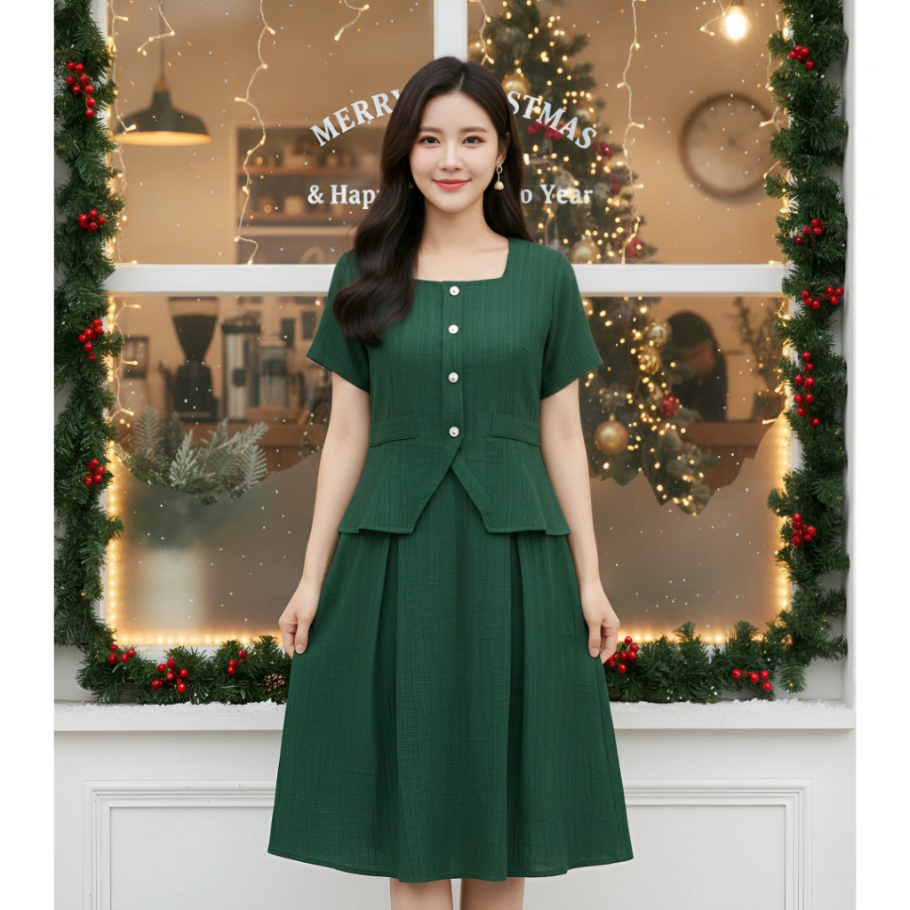 [COTTON BELLS] RYU-NA ONE SET | JUMPSUIT KERJA CASUAL WANITA PREMIUM | SKIRT LENGAN PENDEK KOREA FASHION (CV - OS 03)