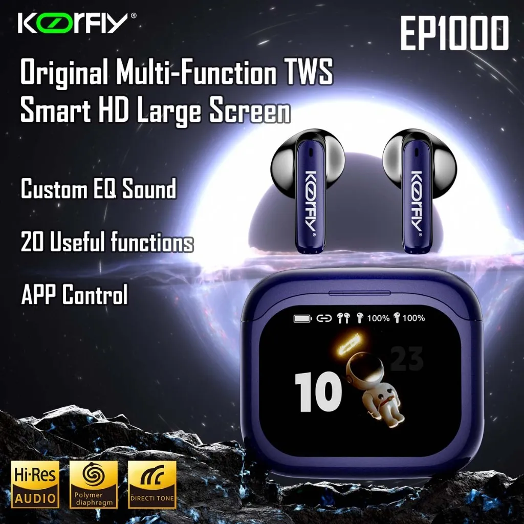 Koorfly True Wireless Bluetooth Earphones True Wireless Noise Cancelling Earphones with Multi functional TWS Intelligent HD Large Screen ANC ENC (BALANCE/BASS/JAZZ/STUDIO Mode Adjustment)