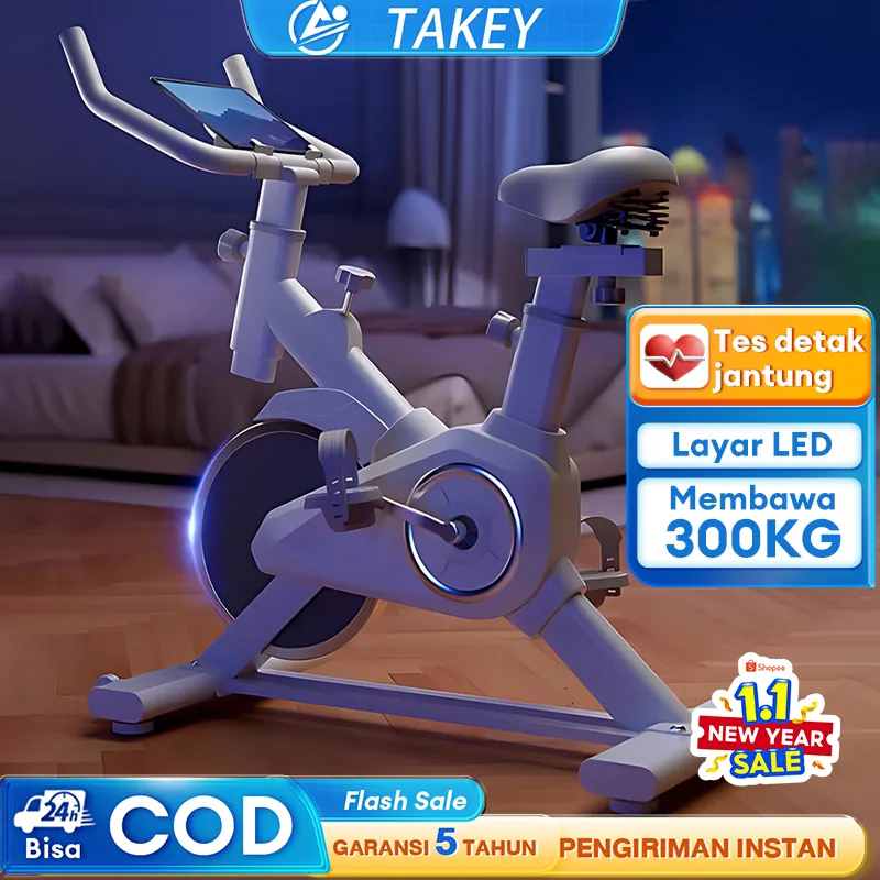 TAKEY Sepeda statis Alat Fitness Adjustable Seat Exercise Bike Tes detak jantung Spinning bike