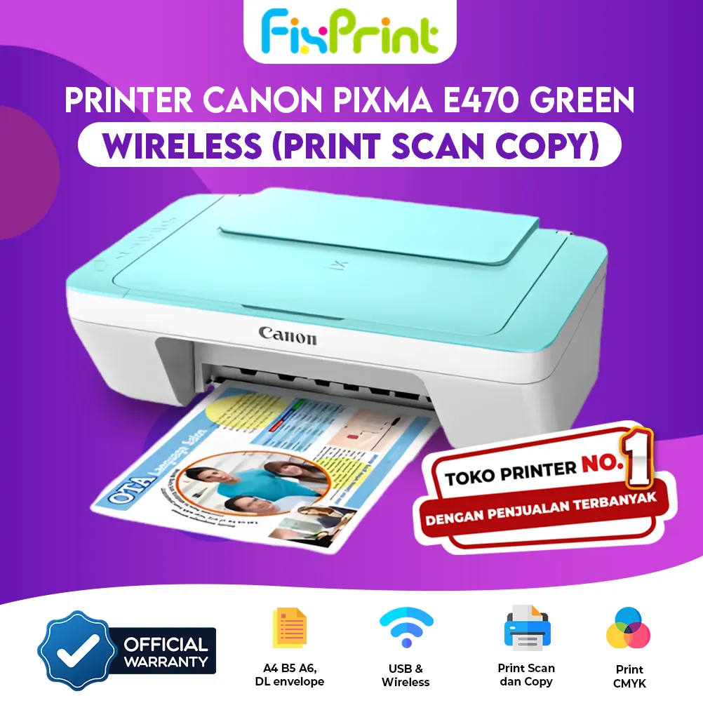 FixPrint Printer E470 Green / Black  Wireless MG2570s E410 Print Scan Copy AIO Multifunction New