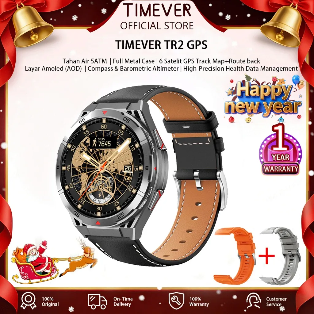 TIMEVER TR2 GPS Track Map AOD jam tangan pintar Pressure Altitude kompas Compass Military Smartwatch amoled Super smart watch Explorer