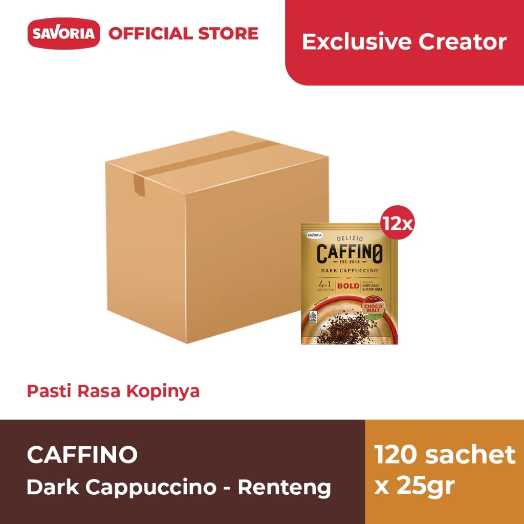[Exclusive Affiliate] Caffino Dark Cappuccino Renteng 1 Karton - Bubuk Kopi Instan 120 Sachet x 25g
