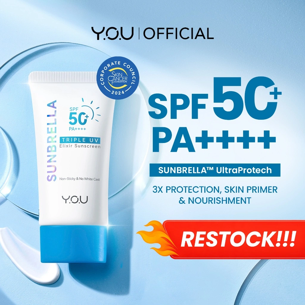 [RESTOCK] YOU Sunbrella Triple UV Elixir Sunscreen SPF50+ PA++++ Tabir Surya Oil Control untuk Kulit Berminyak UVA UVB Blue Light Oily Skin Sunbrella Sunscreen Paket 2in1 Skincare Bundle Triple UV 2 in 1 [Hot Selling]