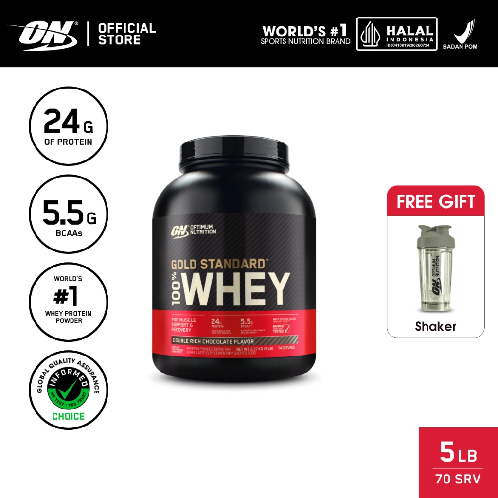 [FREE Shaker] Optimum Nutrition Gold Standard 100% Whey 5 lbs | Primary Source Isolate - Susu Protein / Powder / Suplemen / Gym / Muscle Protein