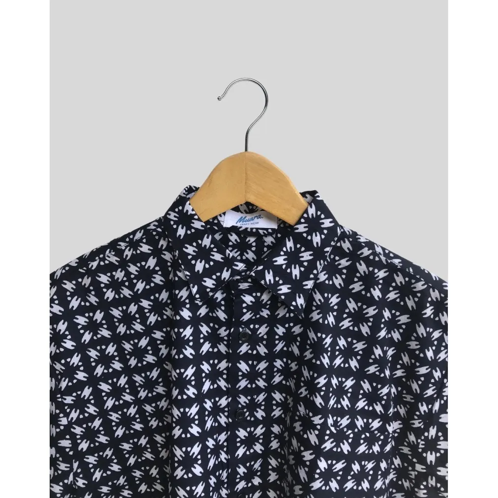 HEM KEMEJA Muara. BATIK CAP KATUN PRIA LENGAN PENDEK CASUAL KANTOR ATASAN COWOK