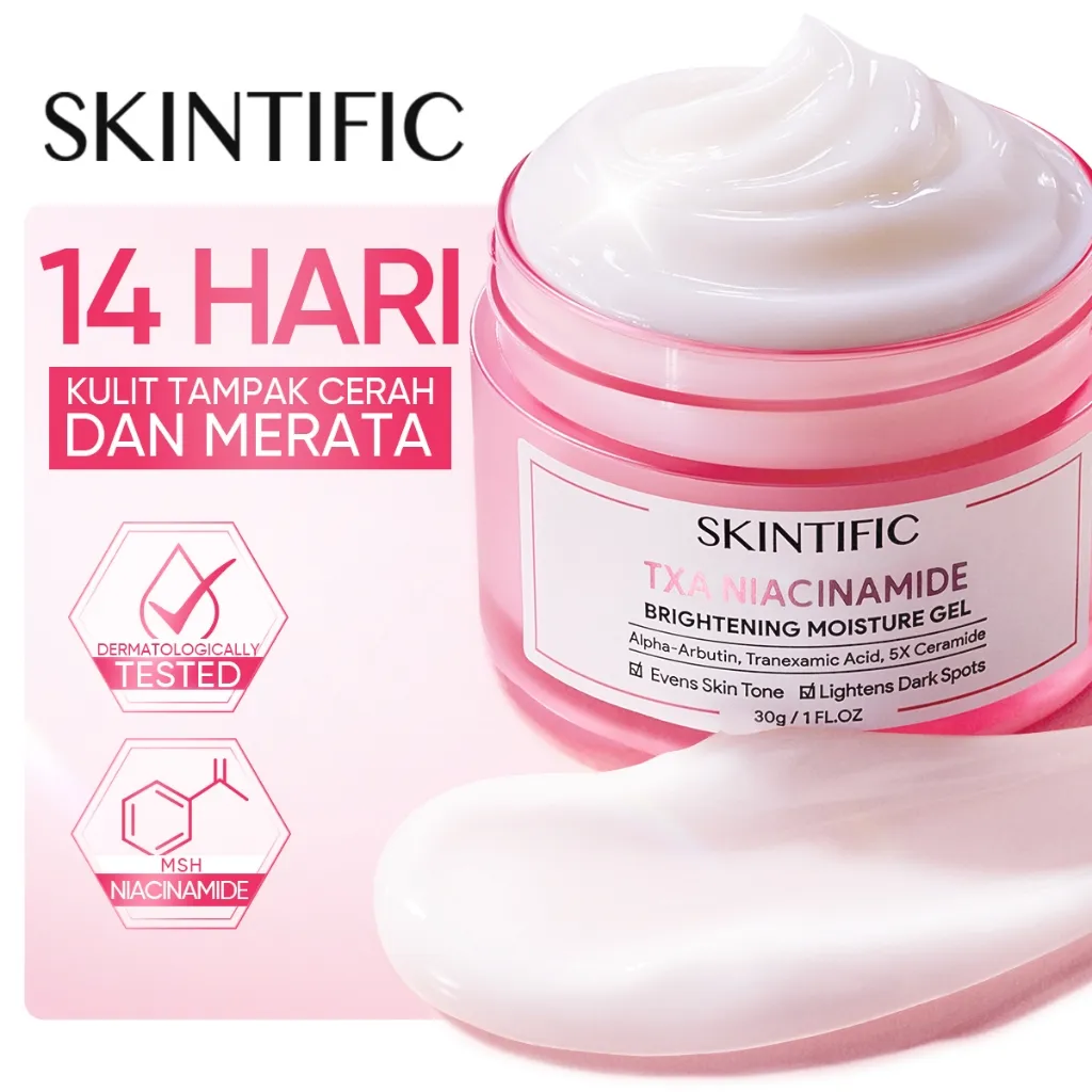 SKINTIFIC - TXA Niacinamide Brightening Cream- Wajah Krim Untuk Kulit Kusam/Berjerawat/All Skin Types - Brightening with TXA Niacinamide/Tone Up/Whitening - Day & Night Facial Moisturizer Skincare BPOM, Official Store