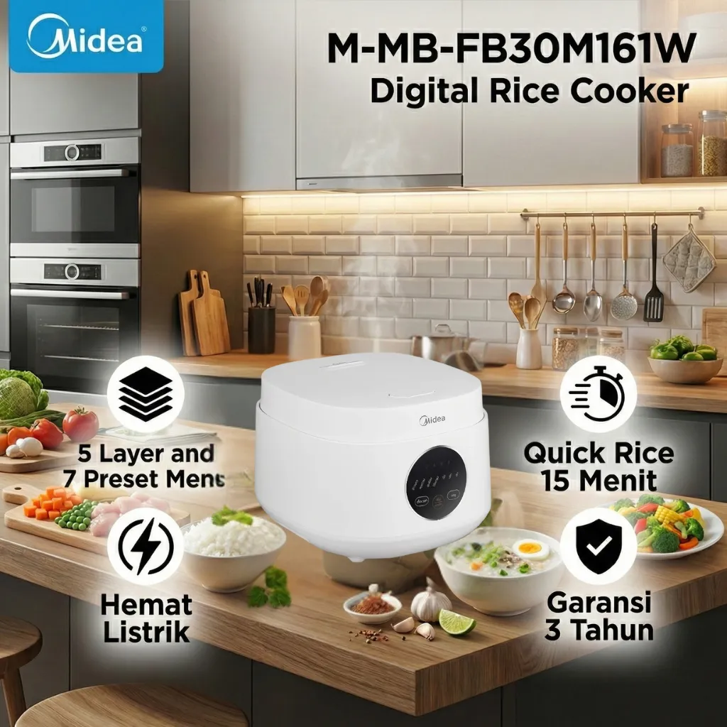 [HADIAH GRATIS ] Midea Rice Cooker Digital 7 In -1 Multimenu 1 Liter | Magicom Penanak Nasi 1 Liter anti Lengket & Hemat Listrik