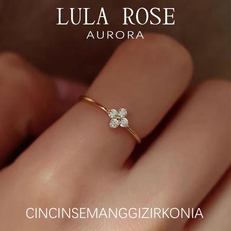 LULA ROSE Cincin Bunga Zircon Elegan Model Tipis | 2 Warna Emas & Perak | Cincin Wanita Stylish