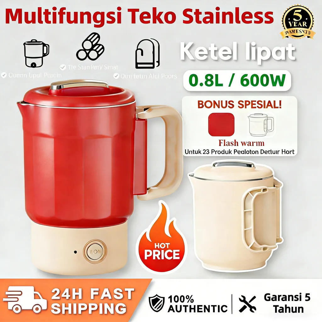 [Local Delivery &100%Ori] 2025 Ketel Listrik Lipat Portable Multifungsi Teko Stainless Otomatis Travel Camping Rumah Tangga
