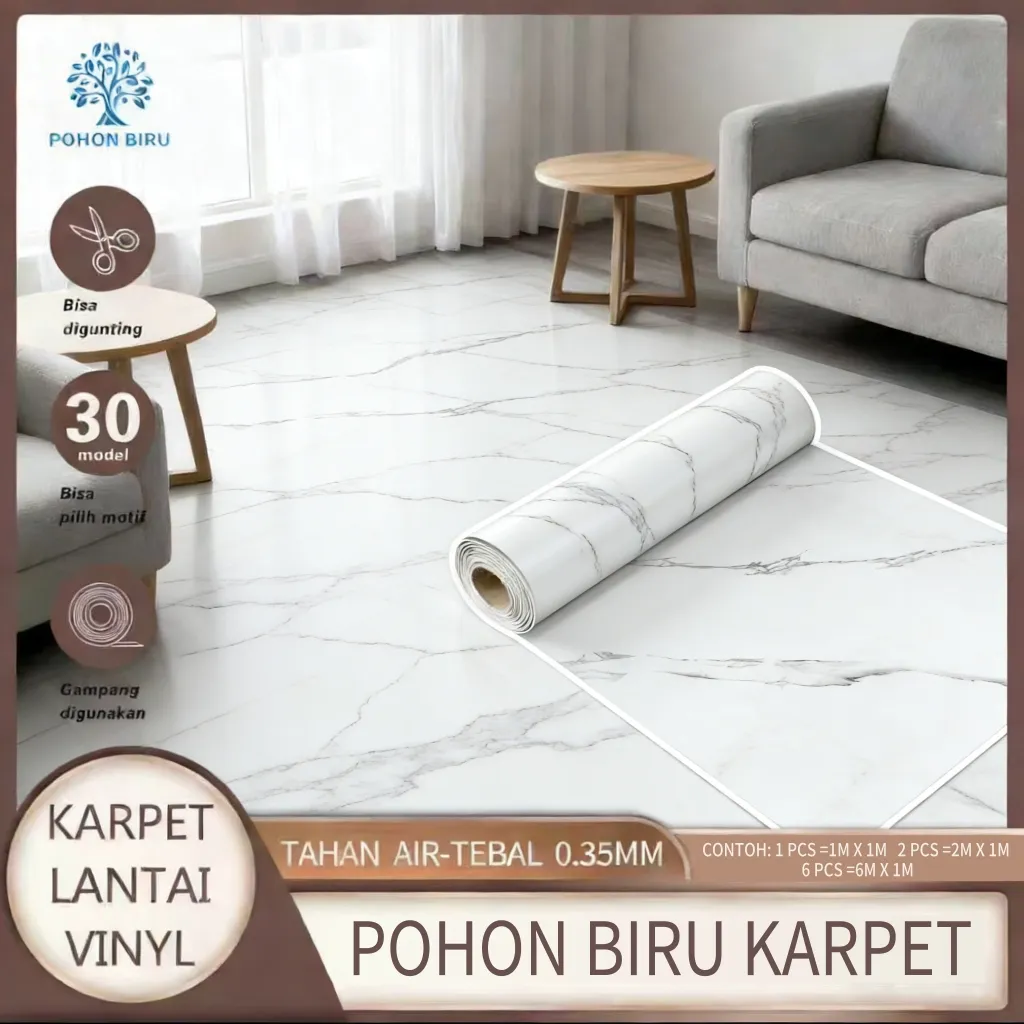 Lantai PVC Motif Marmer Tebal 0.35mm Anti Noda Mudah Bersih Tahan Gores | Pasang Mudah Tanpa Ribet | Jual Per Meter | Gratis Ongkir & COD