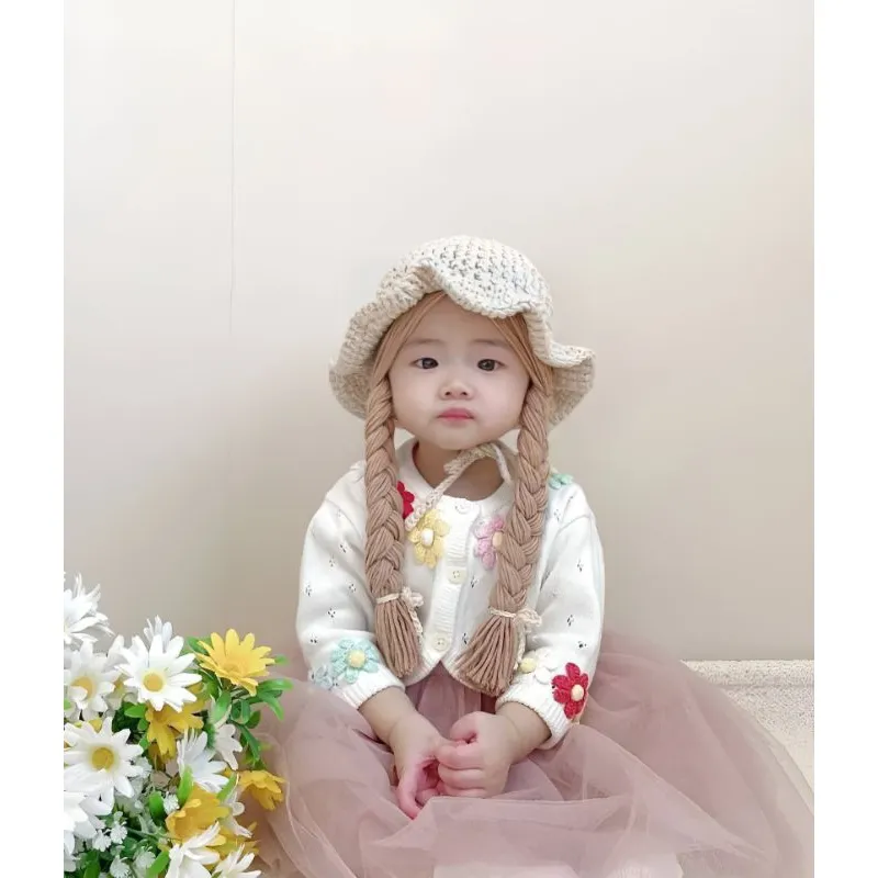 topi anak bayi kepang rajut perempuan topi rambut palsu wig anak bucket viola crbaby