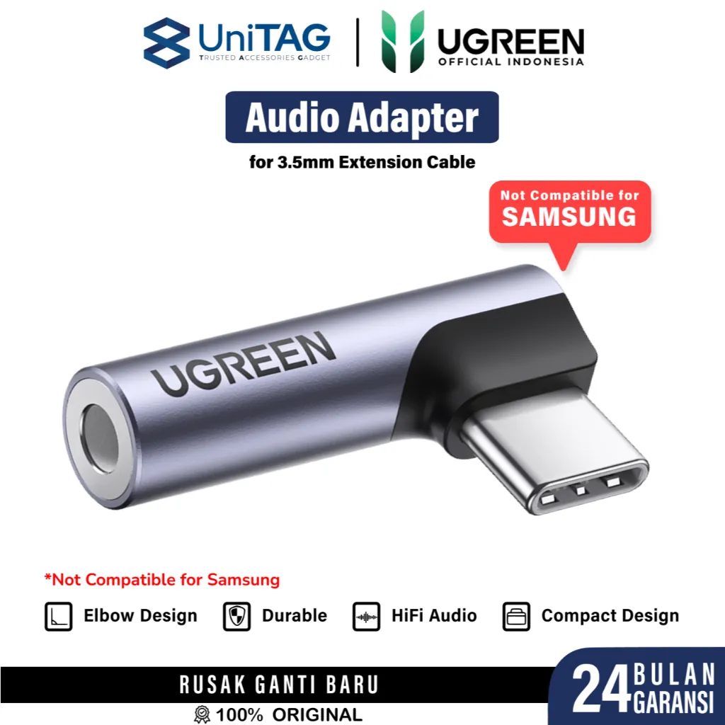 UGREEN Kabel Audio Aux 3.5mm 90 Degree Male to Female Digital-to-Analog Converter For Xiaomi Oppo Huawei Extender High Quality Microphone by UniTAG
