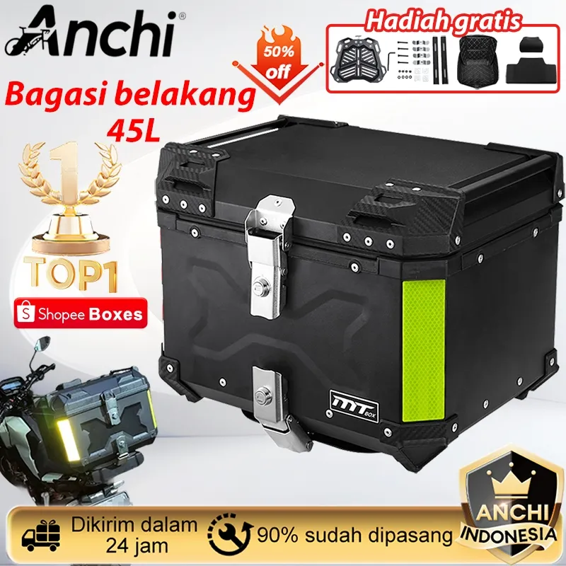 Anchi Ready stock Bagasi motor Belakang sepeda motor untuk Kotak penyimpanan Anti-aluminium cadang bagasi bak truk sepeda motor Tahan air