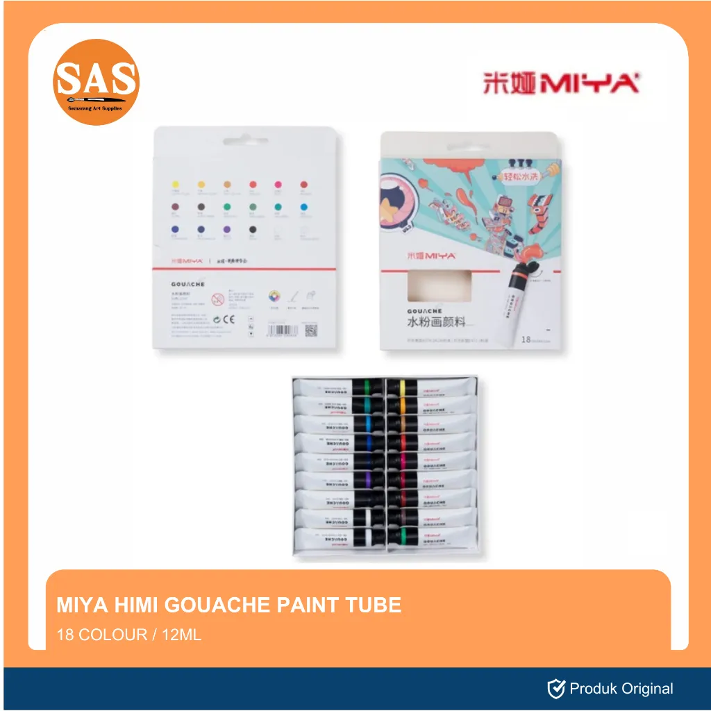 MIYA HIMI Gouache Paint tube 12ml x 18colours (kemasan baru) - SAS