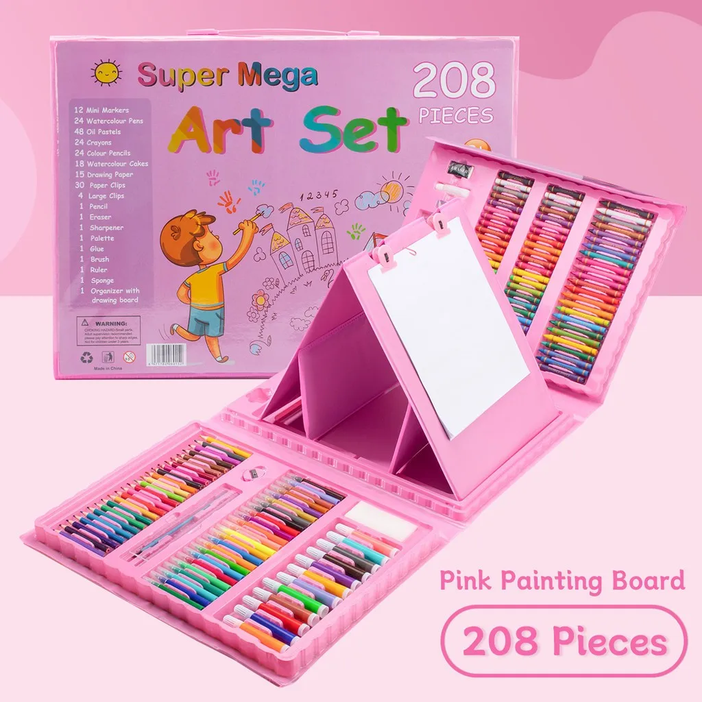 [DOTDING]208PCS Set Cat Air Kuas Lukis Pensil Warna Krayon Minyak Pastel Cat Air Pena Pensil Berwarna untuk Anak-Anak Kreasi Seni Siswa Perlengkapan Sekolah Alat Tulis