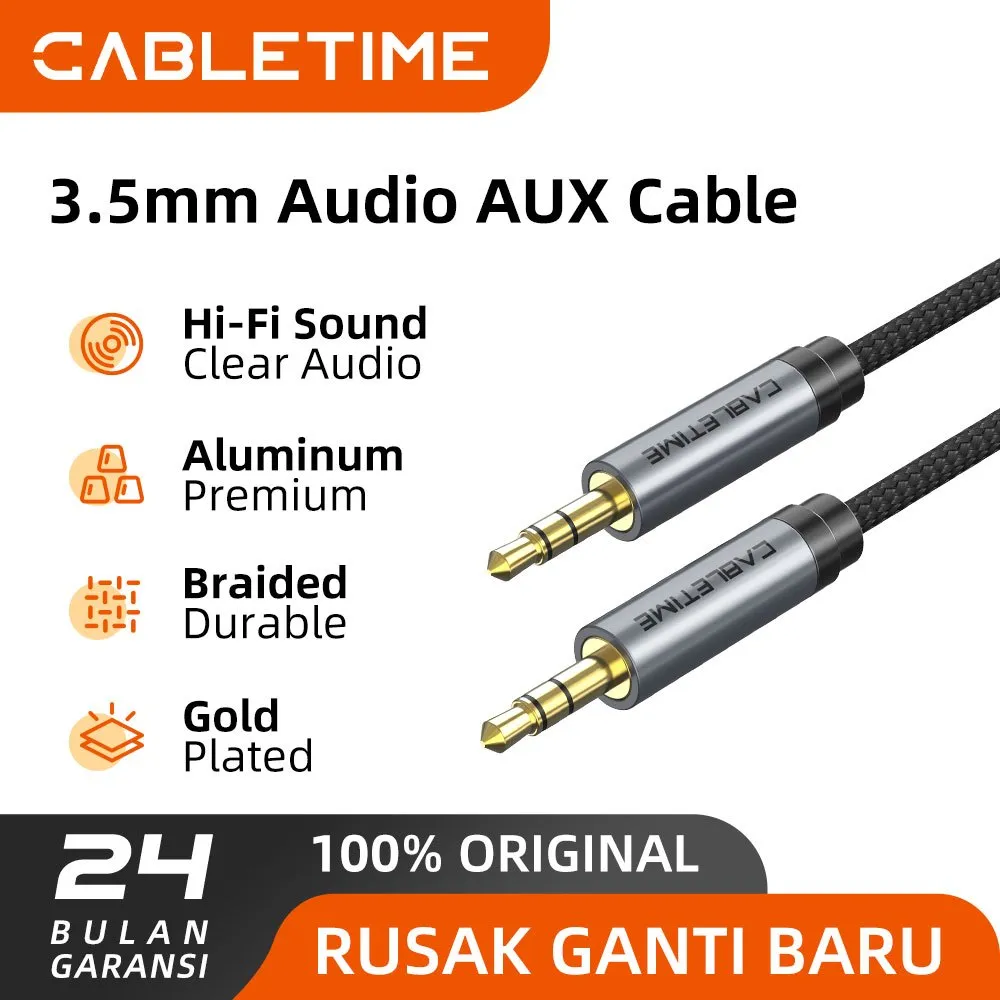 CABLETIME Kabel Aux Audio 3.5mm Male to Male Fabric Braided