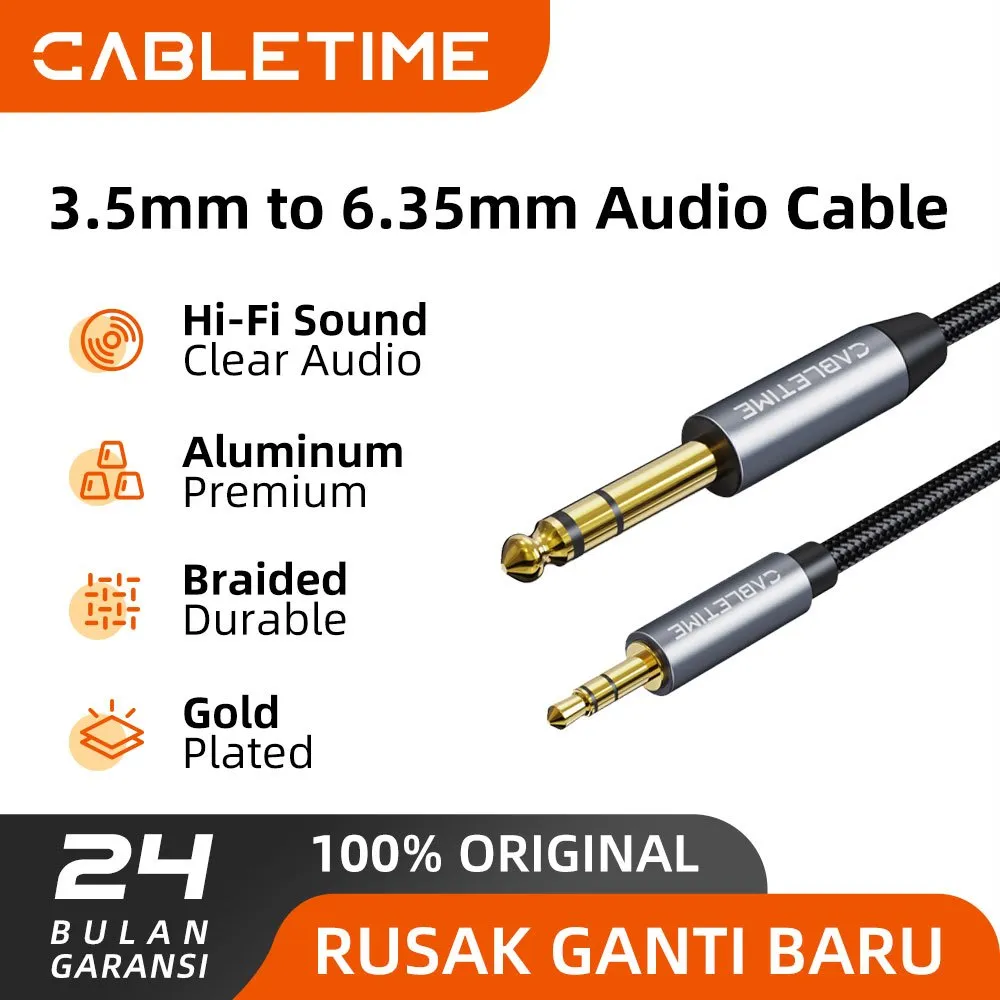 CABLETIME Kabel Audio Aux 6.5mm Male to 3.5mm Male