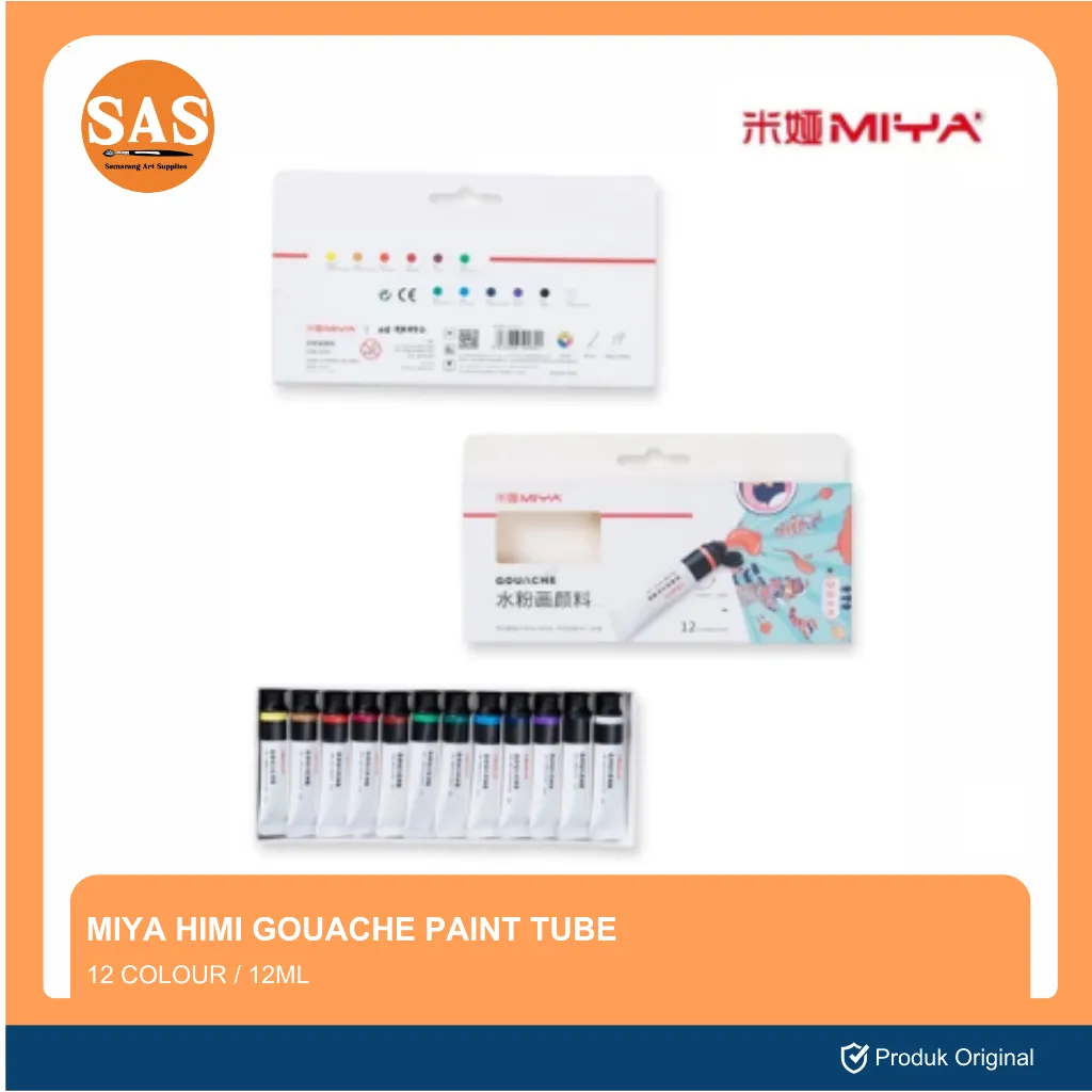 MIYA HIMI Gouache Paint tube 12ml x 12colours (Kemasan Baru) - SAS