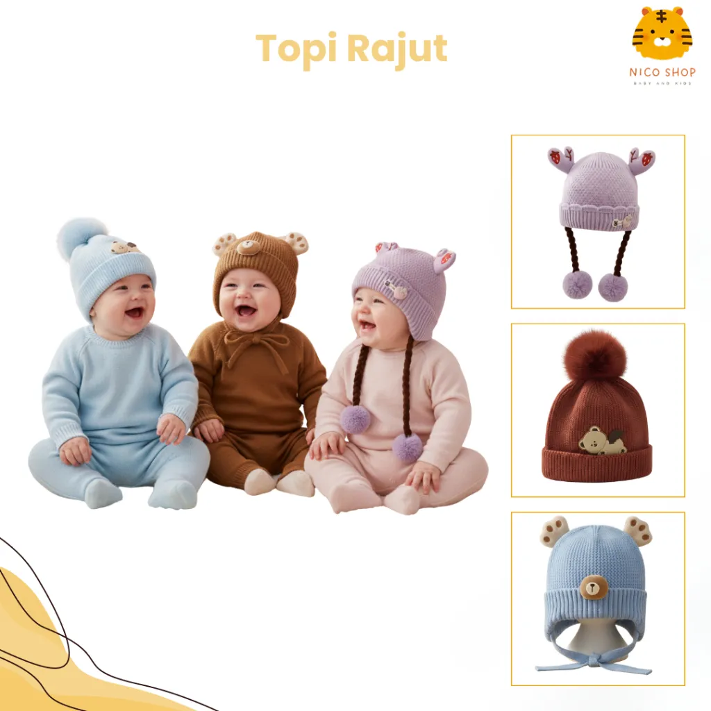 Nico Babyshop Topi Rajut Anak Bayi Lucu - Hangat Anak Bahan Tebal & Halus
