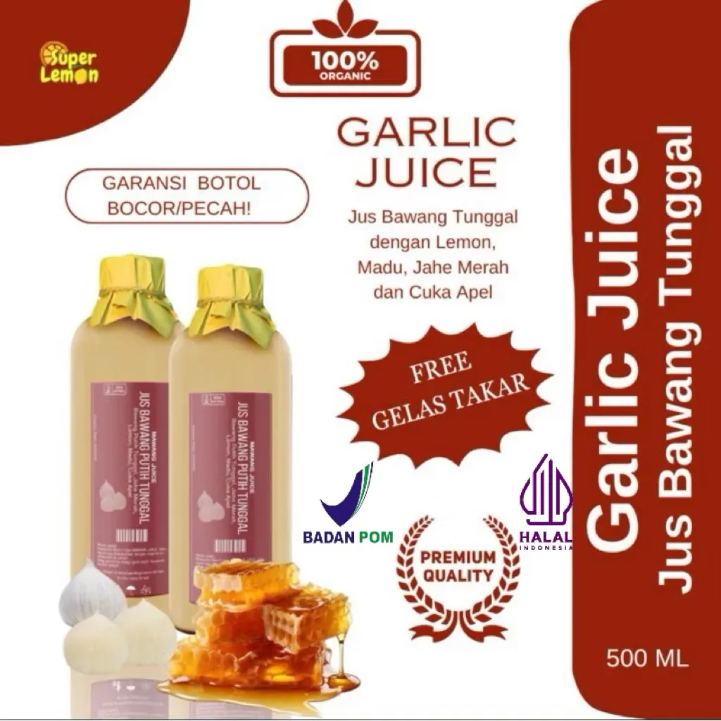 [BPOM] 500ml Jus Bawang Putih Tunggal  Dengan Lemon Madu Jahe Merah Cuka Apel Jus Diet Sehat