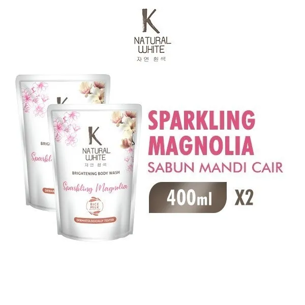 K Natural White Sabun Mandi Cair Magnolia Pouch 400 ml x2