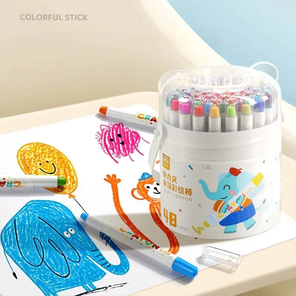 Crayon Putar Washable 24/36/48 Warna Non Toxic Silky Colorful Bucket Mewarnai Alat Set Krayon Anak