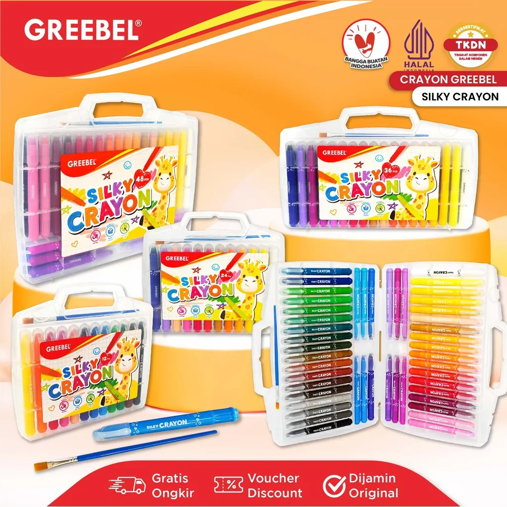 GREEBEL Silky Crayon Krayon 12 24 36 48 Warna / Silky Crayon Premium Krayon