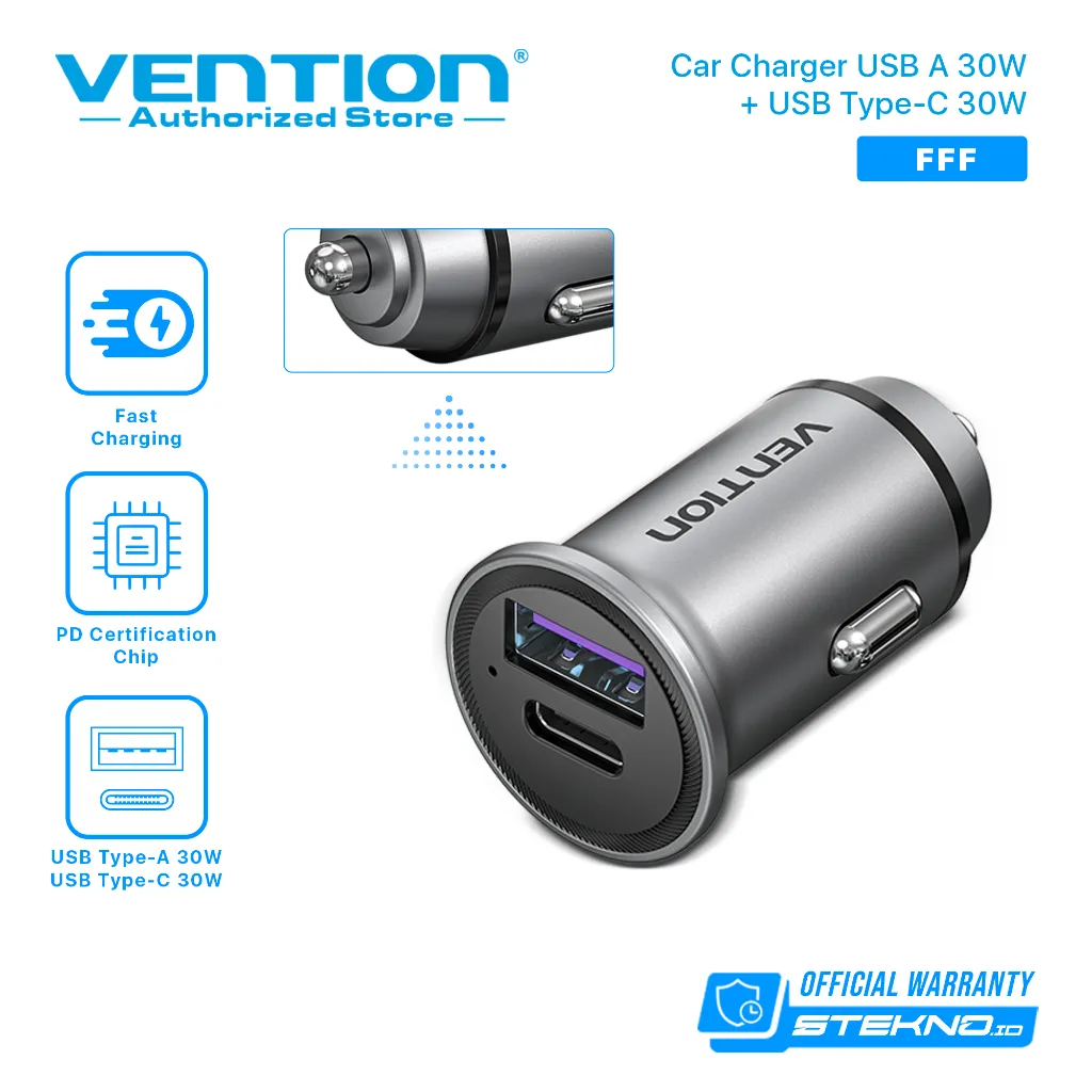 Vention Car Charger Usb A+C 30W Power Delivery Fast Charging