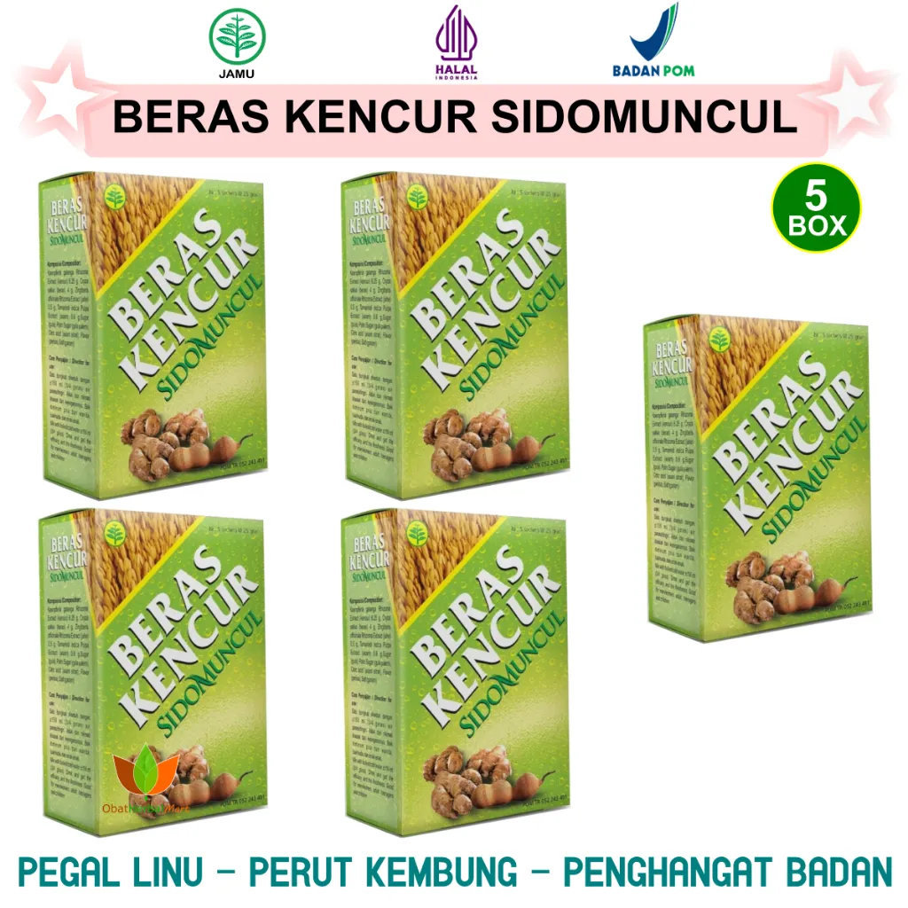 5 BOX ISI 25 SACHET JAMU BERAS KENCUR SIDOMUNCUL MINUMAN KESEHATAN SERBUK INSTAN UNTUK PEGAL LINU PERUT KEMBUNG PENGHANGAT BADAN SIDO MUNCUL