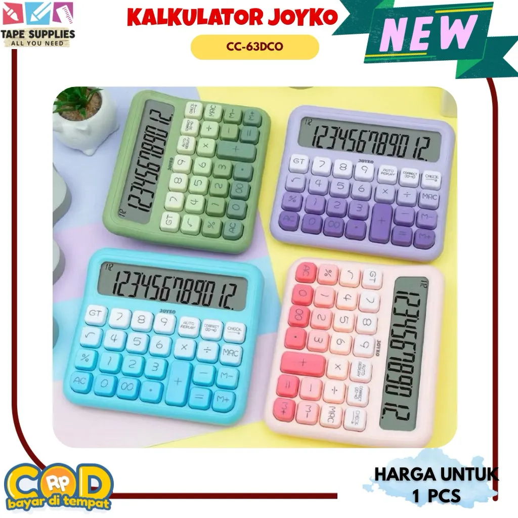 Kalkulator Joyko CC‑63DCO 12 Digit Dual Power – Check & Correct + Replay 112 Langkah
