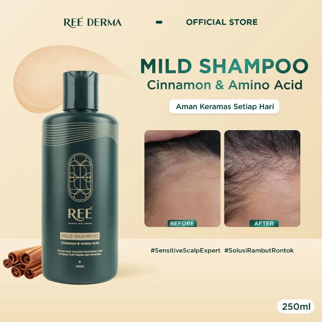 Ree Derma Wellness - Cinnamon & Amino Acid Mild Shampoo 250ml - Perawatan Rambut Rontok - NON SLS & SILIKON