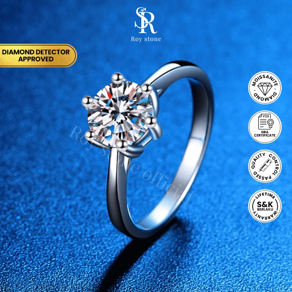 Roystone_Moissanite Cincin Wanita Original Sertifikat GRA Silver925 Lapis Emas18K_Shine Ring