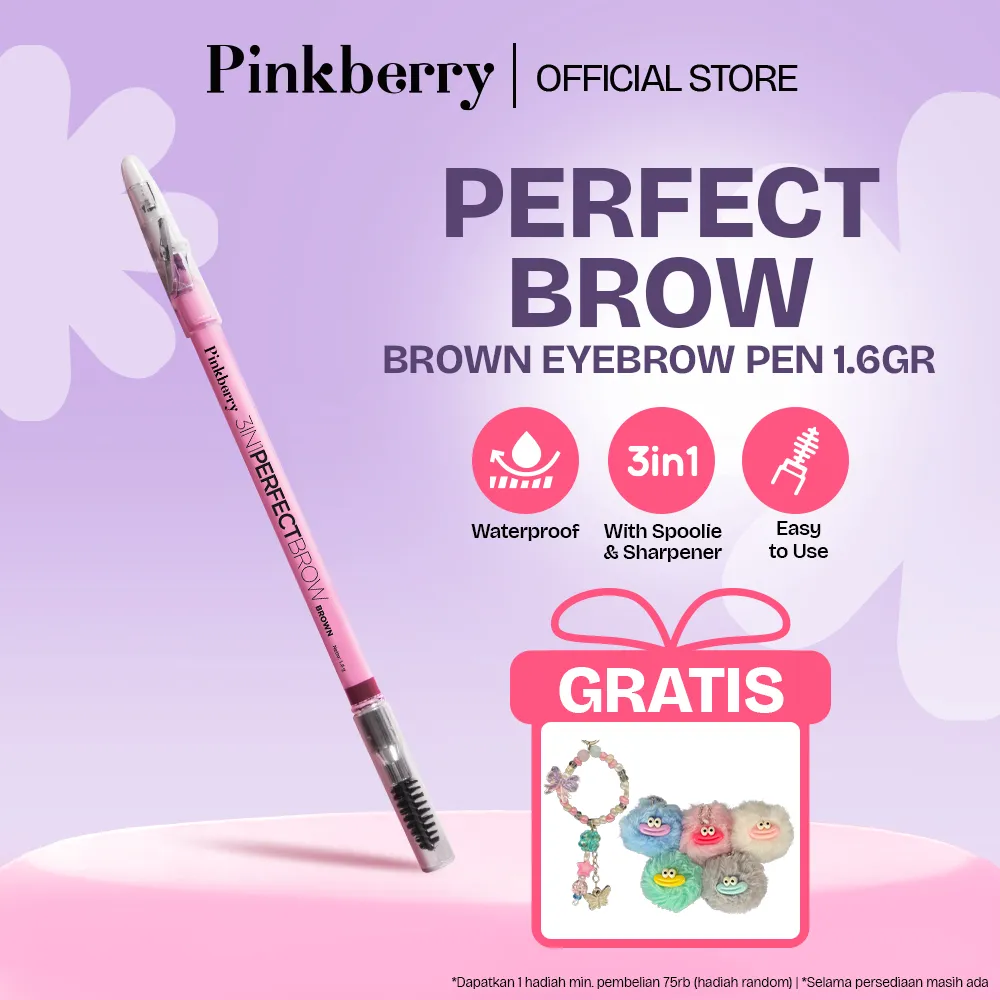 PINKBERRY 3in1 Perfect Brow 1.6gr Brown - Pensil alis waterproof 3in1 dan Tahan Lama