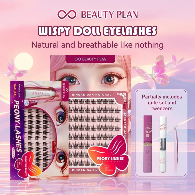 BEAUTY PLAN Bulu Mata Gaya PEONY Bulumata Palsu D Curl Individu Dapat Digunakan Kembali Panjang Bulumata 13-16mm Extension eyelash douyin Maskara dengan satu set lem eyelash extension yang sudah termasuk penghapus, makeup mata dan kosmetik