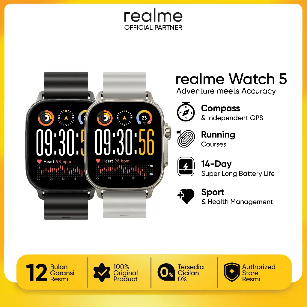 realme Watch 5 | Compass & Independent GPS | NFC | 460mAh 14-day Battery Life | Accurate Sports & Health | AMOLED 600nits | IP68 Water Resistant