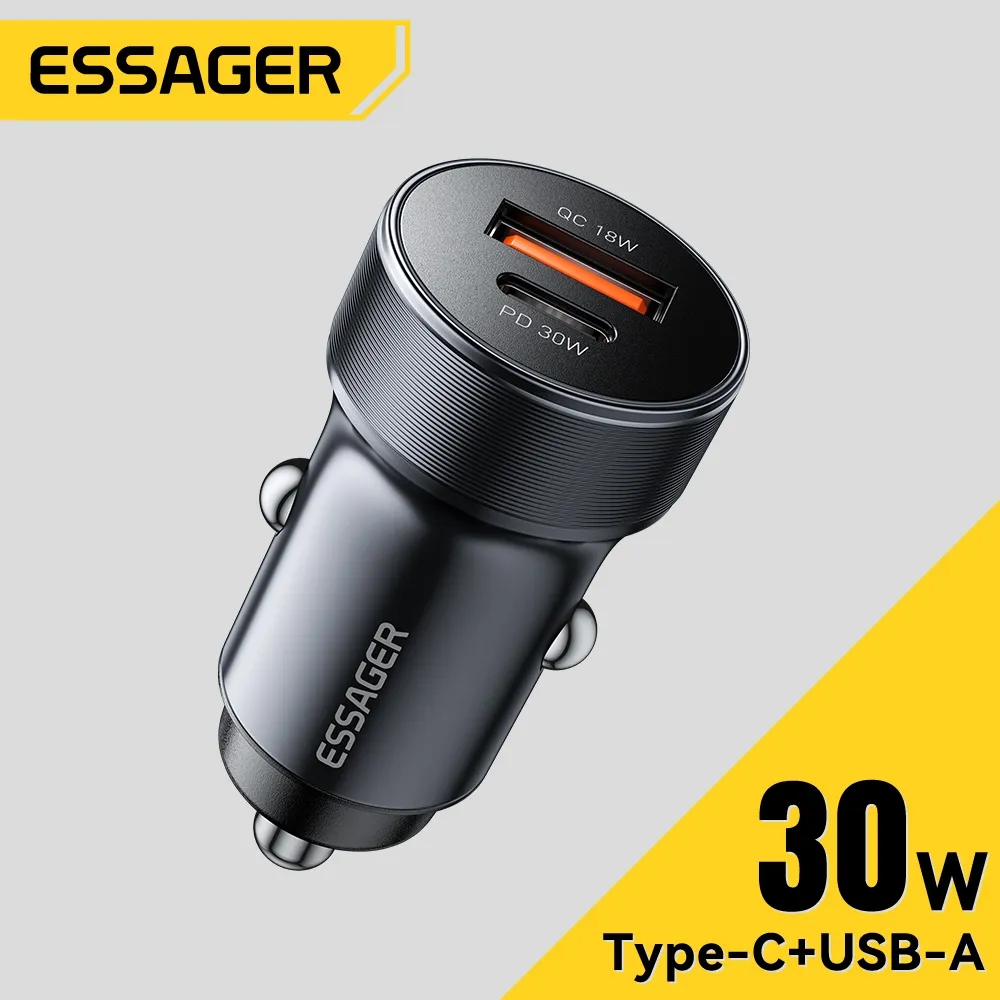 Essager 30W Pengisi Daya Mobil USB dan Type-C untuk Ponsel dengan Adaptor Pengisian Cepat