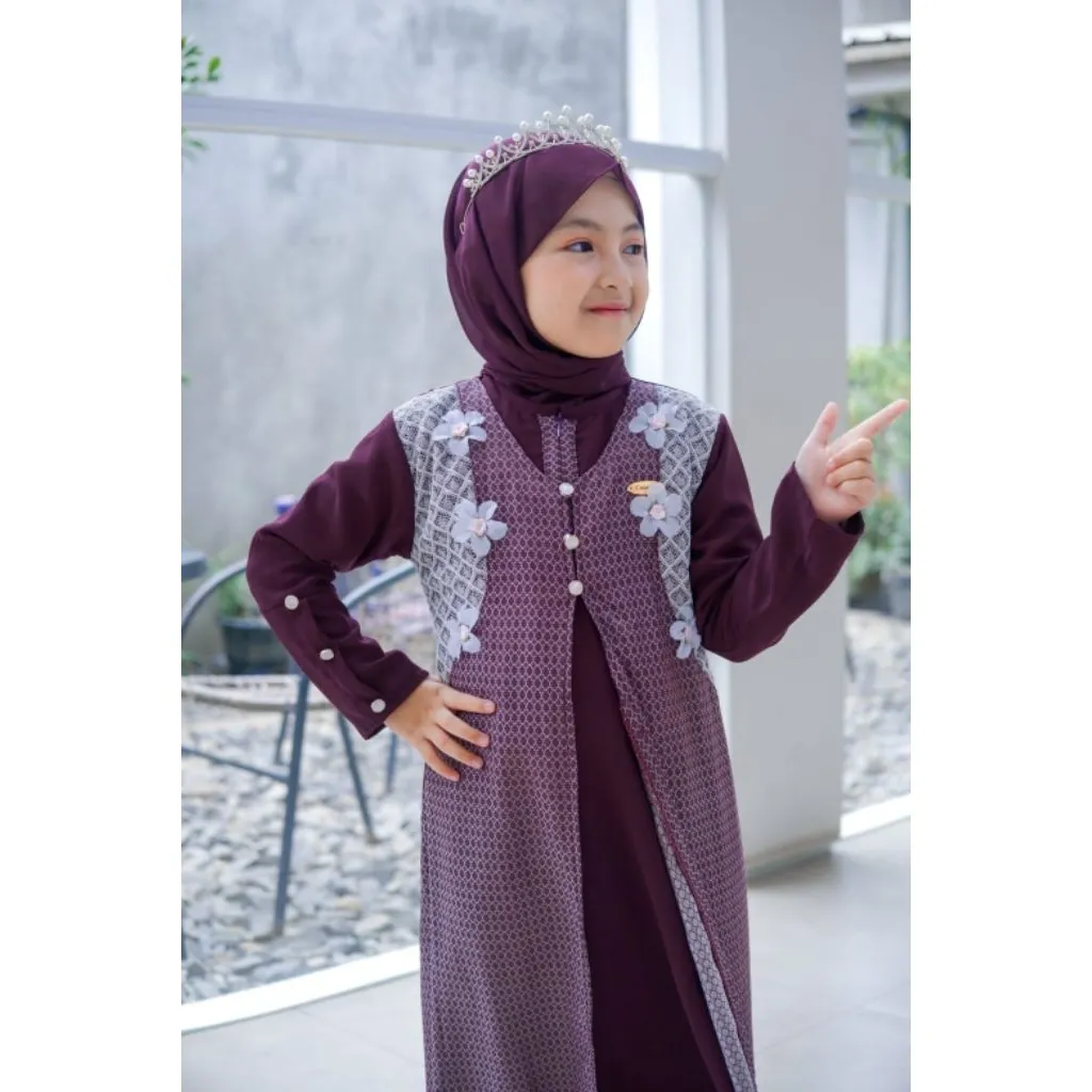 Aisha kids plus Khimar gamis anak terbaru baru, gamis kondangan, gamis lebaran Ceruti series UK S,M,L, XL