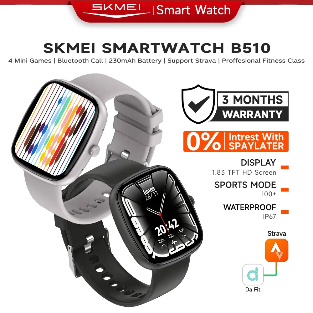 Skmei B510 jam smartwatch pria ip67 waterproof skmei smartwatch wanita  bluetooth call jam tangan outdoor running hp  smart watch unik olahraga sport for android ios