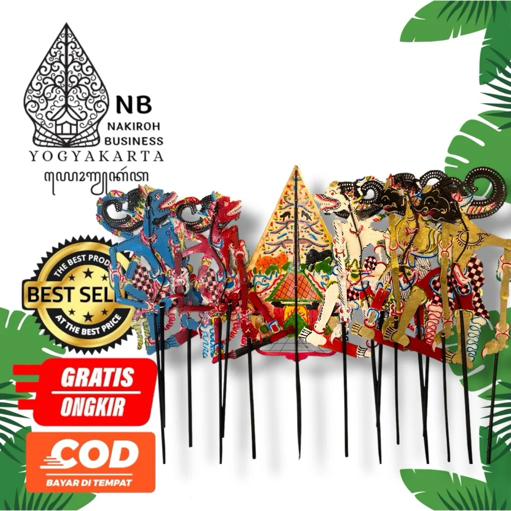 NAKIROHBUSINESS Paket 5 WAYANG 1 GUNUNGAN BAHAN KULIT SAPI TEBAL UKURAN FULL -+45CM